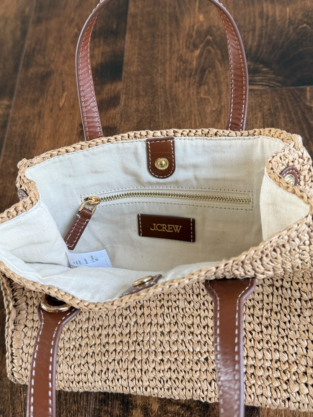 J. Crew Palma Top-Handle Bag in Handknotted Straw and Leather - Picture 7 of 8
